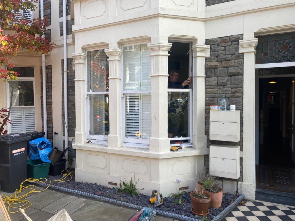 working on sash window services refurbishment