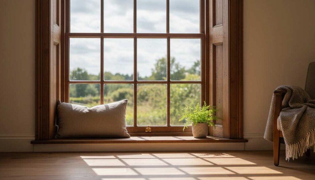 interior with double-glazed sash letting in soft light